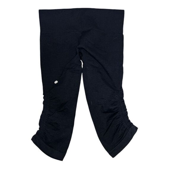 Lululemon In the Flow Scrunch Cropped Leggings Black Athleisure sz 6 Ruched - Picture 2 of 6